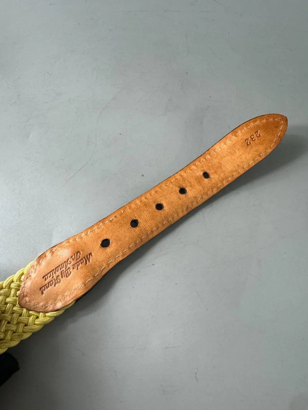Martin Dingman Yellow Woven Brown Leather Belt Size 95/38